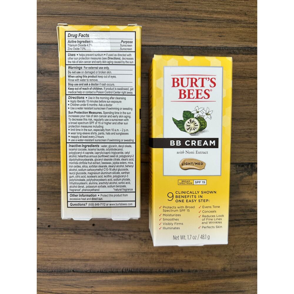 Burt's Bees BB Cream Light Medium Tinted Moisturizer SPF 15 Exp 3/25 LOT of 2 - Picture 2 of 7